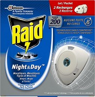 Електрическо устройство срещу насекоми Raid - Ден и Нощ - С 2 пълнителя - 